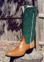 Cutter Boot, Tan Foot w/Light Tan Bullhide Counter, 15-inch Green Tops
